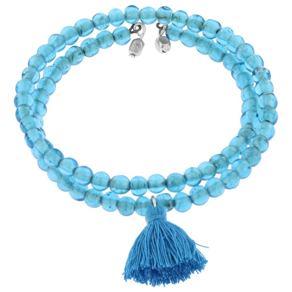 Taj-Style Aqua Bead Wrap Bracelet With Color-Coordinated Tassel 9$